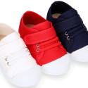 Cotton Canvas kids Sneaker shoes with toe cap and elastic laces.