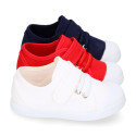 Cotton Canvas kids Sneaker shoes with toe cap and elastic laces.