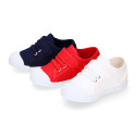 Cotton Canvas kids Sneaker shoes with toe cap and elastic laces.