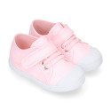 Cotton Canvas kids Sneaker shoes with toe cap and elastic laces in pastel colors.