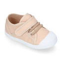 Cotton Canvas kids Sneaker shoes with toe cap and elastic laces in pastel colors.