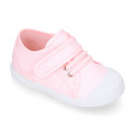 Cotton Canvas kids Sneaker shoes with toe cap and elastic laces in pastel colors.