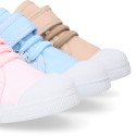 Cotton Canvas kids Sneaker shoes with toe cap and elastic laces in pastel colors.