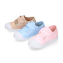 Cotton Canvas kids Sneaker shoes with toe cap and elastic laces in pastel colors.