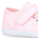 Cotton Canvas kids Sneaker shoes with toe cap and elastic laces in pastel colors.