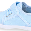 Cotton Canvas kids Sneaker shoes with toe cap and elastic laces in pastel colors.