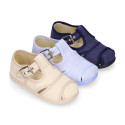 Cotton canvas to dress Kiss T-Strap sandal style shoes.