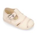 Cotton canvas to dress Kiss T-Strap sandal style shoes.