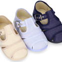 Cotton canvas to dress Kiss T-Strap sandal style shoes.