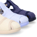 Cotton canvas to dress Kiss T-Strap sandal style shoes.