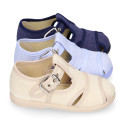 Cotton canvas to dress Kiss T-Strap sandal style shoes.