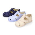 Cotton canvas to dress Kiss T-Strap sandal style shoes.