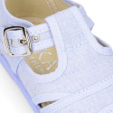 Cotton canvas to dress Kiss T-Strap sandal style shoes.