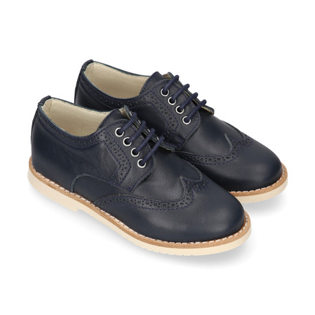 Navy blue Nappa leather kids oxford shoes for ceremony.