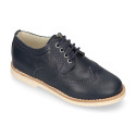 Navy blue Nappa leather kids oxford shoes for ceremony.