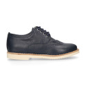 Navy blue Nappa leather kids oxford shoes for ceremony.