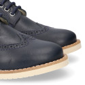 Navy blue Nappa leather kids oxford shoes for ceremony.