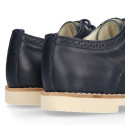 Navy blue Nappa leather kids oxford shoes for ceremony.