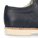 Navy blue Nappa leather kids oxford shoes for ceremony.