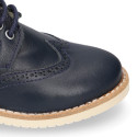 Navy blue Nappa leather kids oxford shoes for ceremony.