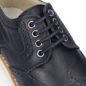 Navy blue Nappa leather kids oxford shoes for ceremony.