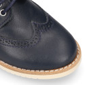 Navy blue Nappa leather kids oxford shoes for ceremony.