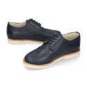 Navy blue Nappa leather kids oxford shoes for ceremony.