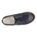 Navy blue Nappa leather kids oxford shoes for ceremony.