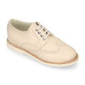 Blucher niño ceremonia con cordones en piel napa beige.