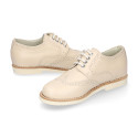 Blucher niño ceremonia con cordones en piel napa beige.