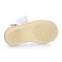 White linen canvas little girl espadrille shoes with Plumeti ribbon design.