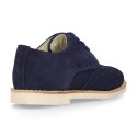 Navy blue Suede leather with linen canvas kids oxford shoes for ceremony.