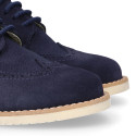 Navy blue Suede leather with linen canvas kids oxford shoes for ceremony.