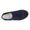 Navy blue Suede leather with linen canvas kids oxford shoes for ceremony.