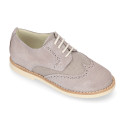 Suede leather with linen canvas kids oxford shoes for ceremony.