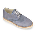 Suede leather with linen canvas kids oxford shoes for ceremony.