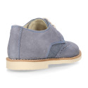 Suede leather with linen canvas kids oxford shoes for ceremony.