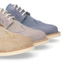 Suede leather with linen canvas kids oxford shoes for ceremony.