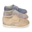 Suede leather with linen canvas kids oxford shoes for ceremony.
