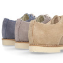 Suede leather with linen canvas kids oxford shoes for ceremony.