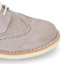 Suede leather with linen canvas kids oxford shoes for ceremony.