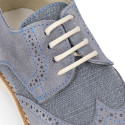 Suede leather with linen canvas kids oxford shoes for ceremony.