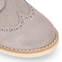 Suede leather with linen canvas kids oxford shoes for ceremony.