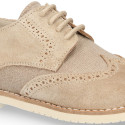 Suede leather with linen canvas kids oxford shoes for ceremony.