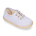 Cotton canvas to dress kids oxford shoes espadrille style with laces closure.