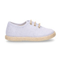 Cotton canvas to dress kids oxford shoes espadrille style with laces closure.