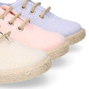 Cotton canvas to dress kids oxford shoes espadrille style with laces closure.