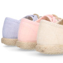 Cotton canvas to dress kids oxford shoes espadrille style with laces closure.