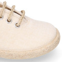 Cotton canvas to dress kids oxford shoes espadrille style with laces closure.