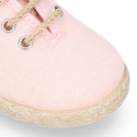 Cotton canvas to dress kids oxford shoes espadrille style with laces closure.